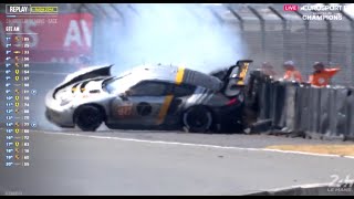 Michael Fassbender crash 911 Porsche  4h left  24h Le Mans 2023 [upl. by Naid]