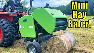 Bale Hay with Compact Tractor and Mini Hay Baler  IHI 855N Baler [upl. by Fae769]