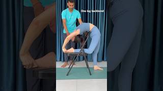 Advanced one leg backbend with chair yoga yogapose backbends shorts yogapost yoghul [upl. by Annairdna]