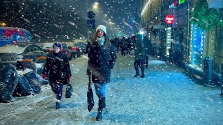 Moscow after Sunset Winter Walks along Snowy Boulevards・4K [upl. by Nymrak]