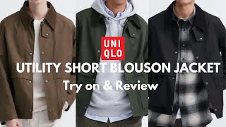 UNIQLO UTILITY SHORT BLOUSON JACKET TRY ON amp REVIEW 3 COLOURS [upl. by Odnarb]