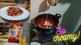 Creamy Spaghetti with Evaporated Milk  Pinoy Version [upl. by Aneekahs680]