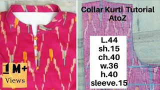 Collar Neck Kurti Cutting and Stitching with Detailing Useful tipsFull Tutorial Subtitles [upl. by Jaehne]