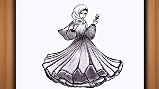 how to drawing a girl with beautiful gown  pencil sketch for beginner  dress drawing [upl. by Airamana]