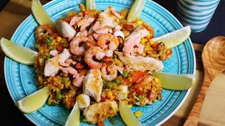 Spanische Reispfanne  Paella mixta  saftig gesund und lecker  Paella recipe [upl. by Esilahs]