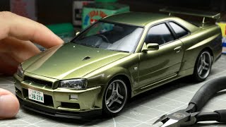 INITIAL D  Building Kozo Hoshino’s “God Footquot R34 GTR  124 PrePainted Model Kit  Aoshima [upl. by Towland]