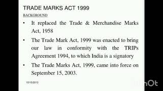 SAILENT FEATURES OF TRADEMARK ACT1999IPR [upl. by Lona]