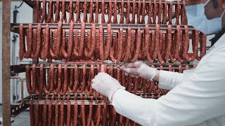 How to make Cabanossi or Kabanosy sausage in Factory [upl. by Angadresma247]