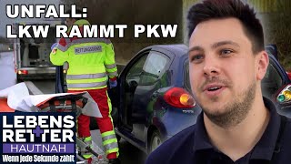 Crash auf der Schnellstraße LKW rammt PKW – Verdacht auf Nackenbruch  Lebensretter hautnah  SAT1 [upl. by Littell]