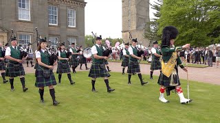 Huntly Pipe Band March out playing Cullen Bay during 2022 Gordon Castle Highland Games in Scotland [upl. by See]