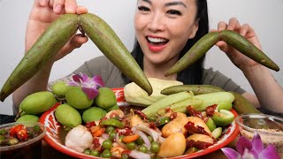 SOUR FRUITS PLATTER WITH SPICY SAUCE ASMR EATING SOUNDS LIGHT WHISPERS  SASASMR [upl. by Nasho]