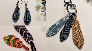 How to make Macrame feathers  DIY Handmade Macrame Feathers earrings  Macrame keychain [upl. by Cutter825]