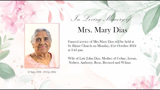 Mrs Mary Dias Funeral service [upl. by Remy]