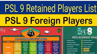 PSL 9 Retainedplayers list  PSL 9 Foreign Players list  PSL 9 all Squads  PSL 9 Draft Date [upl. by Enymzaj]