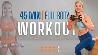 45 Min Caroline Girvan Inspired Full Body Dumbbell Workout  Low Impact  Functional  by Vika [upl. by Esorrebma]