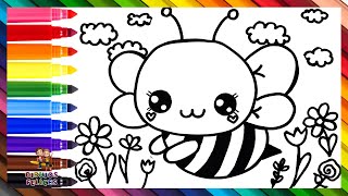 Cómo Dibujar Una Abeja 🐝 Dibuja y Colorea Una Linda Abeja 🍯🌼🌹🌷🪻🌈 Dibujos Para Niños [upl. by Kylila]