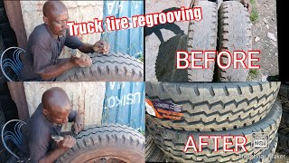 An OLD Man REGROOVING Old truck TIRES look New amazing must watch😲😉😁 [upl. by Kimberley]