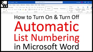 How to Turn On and Turn Off Automatic List Numbering in Microsoft Word [upl. by Lussi]