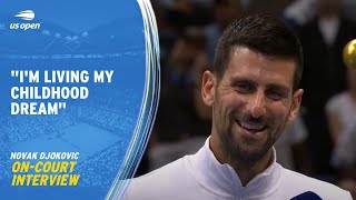 Novak Djokovic OnCourt Interview  2023 US Open Final [upl. by Yxor]