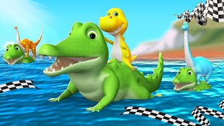 Funny Dinosaur Crocodile Swimming Race  Elephant Rescue from Dragon in Jungle  3D Comedy Videos [upl. by Orban]