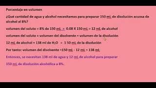 ¿Qué cantidad de agua y alcohol se necesit para preparar 150 mL de solución acuosa de alcohol al 8 [upl. by Fondea613]