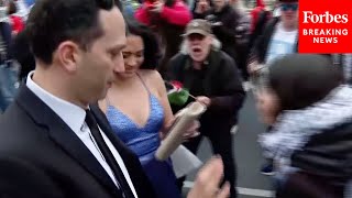 ProPalestinian Demonstrators Confront Arriving Guests To White House Correspondents Dinner [upl. by Rennoc277]