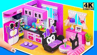 Make Purple Kuromi House with Mini Kitchen Set Toys Living Room use Cardboard  DIY Miniature House [upl. by Charie413]