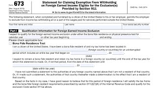 IRS Form 673 walkthrough Claiming Exemption From Withholding on Foreign Earned Income [upl. by Dranyer]