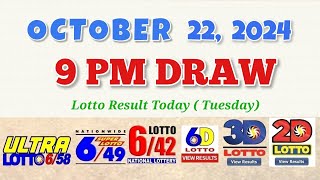 Lotto Result Today 9pm draw October 22 2024 658 649 642 6D Swertres Ez2 PCSO [upl. by Lyon]