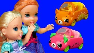 Cutie Cars  Elsa and Anna toddlers are having fun  Aurora is upset  playdate playset mini cars [upl. by Landis]