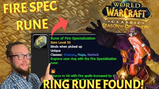 RING RUNE FOUND Fire Specialization Rune for Mage Shaman and Warlock Season of Discovery WoW [upl. by Kosey]