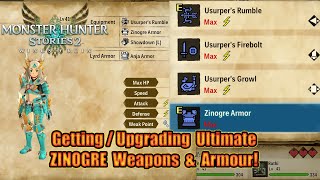 Monster Hunter Stories 2  GettingUpgrading Ultimate ZINOGRE Weapons amp Armour Material Locations [upl. by Enial]