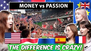 USA VS Europe l American and European Girls React to Football Fans and Atmosphere [upl. by Nessah]