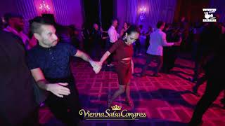 Ichiro Hanada amp Denisse A Cambria  social dancing  Vienna Salsa Congress 2019 [upl. by Namolos]