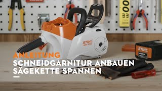 STIHL Motorsäge MSA 220 Schiene und Kette montieren Sägekette spannen [upl. by Ynohtnaeoj]