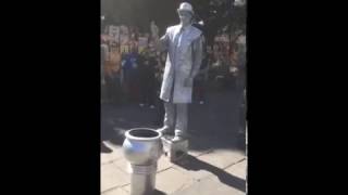 Tin Man street performer New Orleans Jackson Square LA NOLA Bourbon Street Mardi Gras silver 2016 [upl. by Gnad657]