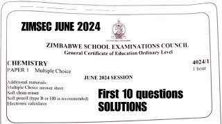 Zimsec June 2024 Chemistry paper 1 Solutions for first 10 questions [upl. by Berliner]