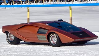 LANCIA STRATOS HF ZERO  driving on ice snow amp road CRAZY EXHAUST SOUND The ICE St Moritz 2023 [upl. by Airak]