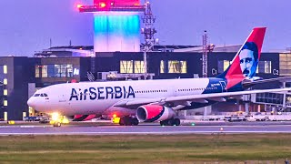 STUNNING EVENING TAKEOFF  AirSERBIA Nikola Tesla Livery Airbus A330200 at Belgrade [upl. by Hedve575]