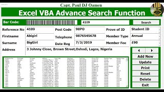 How to Create Advanced Search Function and Add Data Delete Update in Excel Using VBAFull Tutorial [upl. by Tirrag]