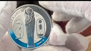 🇸🇱 2023 Sierra Leone King Tutankhamun Sarcophagus Reverse Frosted 1oz 999 Silver BU Coin [upl. by Heger253]