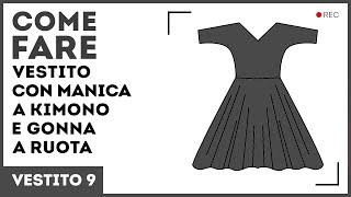 Vestito tagliato in vita con gonna a ruota e scollatura a triangolo Vestito con manica a kimono [upl. by Aihseket]