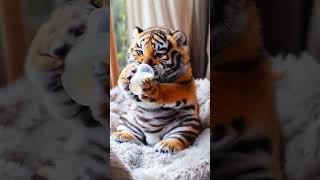 Tiger drink Milk cute kittten catfunny baby kittenslovers catvideos kittencomedy love [upl. by Theobald716]