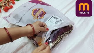 Meesho Party Wear Saree Haul  Plain Saree With Designer Blouse  Meesho Saree Haul [upl. by Ynnav]