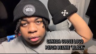 Canada Goose Logo Patch Beanie Black  Full Review [upl. by Intruoc]