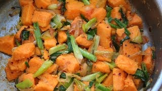 SRI LANKAN SWEET POTATOES amp ONION LEAVES RECIPE ENGLISH [upl. by Karry]