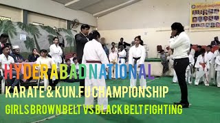 Hyderabad national karate amp kunfu championship girls brown belt vs black belt fighting karate [upl. by Levinson]