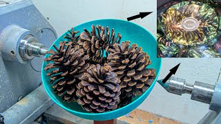 Look at the INCREDIBLE transformation of those pine cones Woodturning with resin [upl. by Jedidiah]