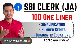 SBI CLERK 2023  100 One Liners  Simplification  Number series  Quadratic Equation  Vikas Jangid [upl. by Tran]