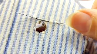 How to Repair a Hole in a Shirt at Home With a Sewing Needle [upl. by Lodie874]